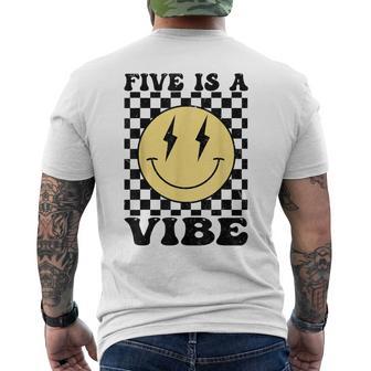 Five Is A Vibe 5 Years Old Birthday Happy Face 5Th Birthday Men's T-shirt Back Print - Thegiftio