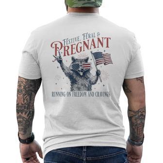 Festive Feral And Pregnant Running On Freedom Raccoon Men's T-shirt Back Print - Thegiftio UK