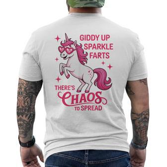 Giddy Up Sparkle Farts There's Chaos To Spread Unicorn Farts Men's T-shirt Back Print - Thegiftio