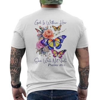 God Is Within Her Faith 聖句 詩篇 メンズTシャツ バックプリント - Kawaiitshirt