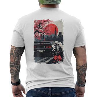Jdm ドリフトレーシングカー 日本桜アート 背面 メンズTシャツ バックプリント - Kawaiitshirt