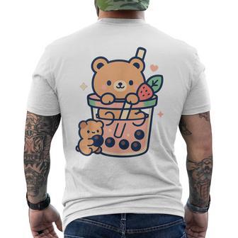 Kawaii Teddy Bear With Bubble Tea Boba Cute Men's T-shirt Back Print - Thegiftio