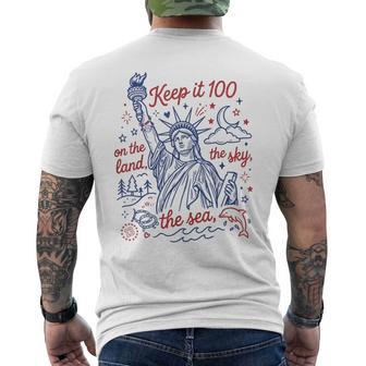 Keep It 100 Liberty On The Land The Sea The Sky 4Th Of July Men's T-shirt Back Print - Thegiftio UK