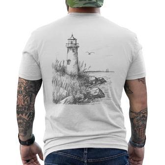 Lighthouse Vintage Light Tower Seaside Nautical House Sketch Men's T-shirt Back Print - Thegiftio