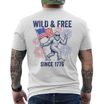 Patriotic Bigfoot Wild And Free Since 1776 4Th Of July Men's T-shirt Back Print - Thegiftio UK