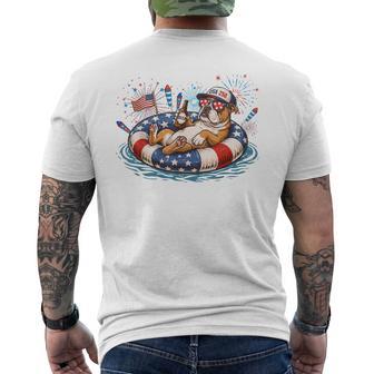 Patriotic English Bulldog Beer Floatie Usa Flag 4Th Of July Men's T-shirt Back Print - Thegiftio UK