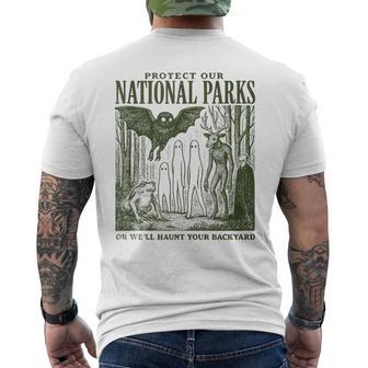 Protect Our National Parks Mothman Cryptid Weirdcore Horror Men's T-shirt Back Print - Thegiftio UK