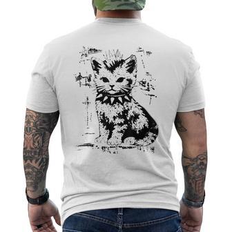 Punk Rock Kitten Mohawk Spiked Collar Distressed Cat Men's T-shirt Back Print - Monsterry UK