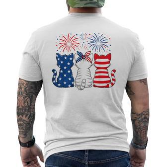 Red Blue White Cute Cats Usa Flag 4Th Of July Cat Lovers Men's T-shirt Back Print - Monsterry