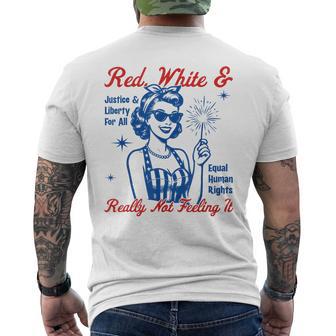 Red White & Really Not Feeling It Vintage Patriotic Satire Men's T-shirt Back Print - Thegiftio UK