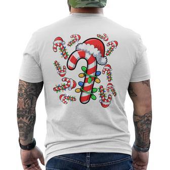 Red And White Candy Cane Santa Christmas Xmas Lights Men's T-shirt Back Print - Monsterry CA