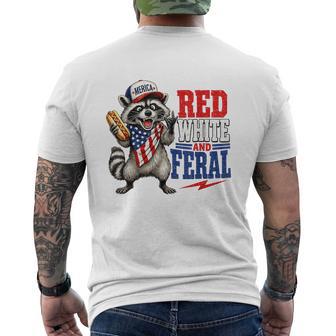 Red White And Feral Raccoon 4Th Of July Patriotic Cute Men's T-shirt Back Print - Thegiftio UK