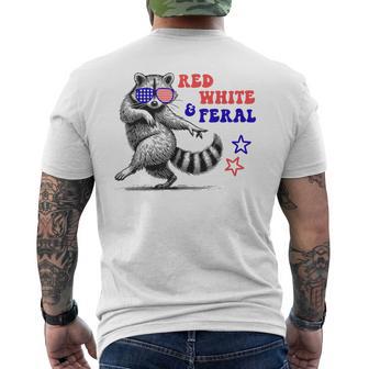 Red White And Feral Raccoon 4Th Of July Men's T-shirt Back Print - Thegiftio UK