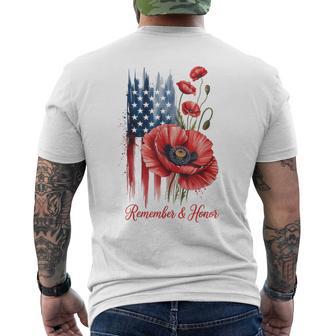 Retro Remember And Honor Memorial Day Red Poppy Flowers Men's T-shirt Back Print - Monsterry