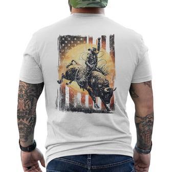 Rodeo Rider Bull Retro Patriotic Cowboy Usa Flag Men's T-shirt Back Print | Seseable UK