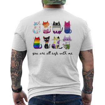 You Are All Safe With Me Cute Cat Pride Month Lgbt Support Men's T-shirt Back Print - Monsterry