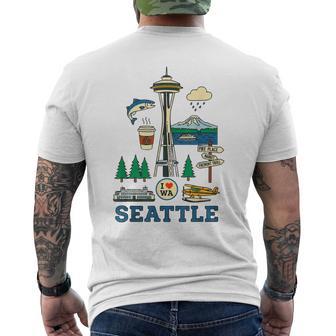 Seattle Landmarks Iconic Cityscape Love Souvenir Men's T-shirt Back Print - Monsterry