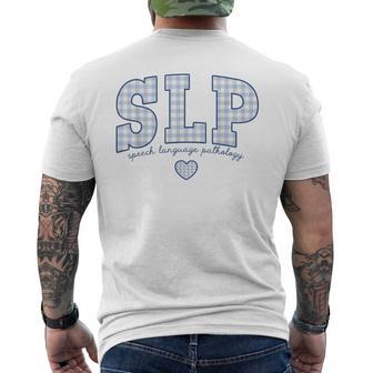 Slp Speech Language Pathology Gingham Work Speech Therapist Men's T-shirt Back Print - Thegiftio UK
