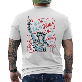 Statue Of Liberty She Loves Jesus And America Too Men's T-shirt Back Print - Thegiftio UK