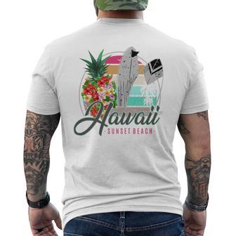 Sunset Beach Hawaii、サーフィンサーフボードレトロ、バックプリント 長袖tシャツ メンズTシャツ バックプリント - Kawaiitshirt