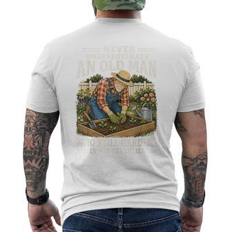 Never Underestimate An Old Man Who Still Gardens In His 70'S Men's T-shirt Back Print - Thegiftio