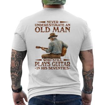Never Underestimate An Old Man Who Plays Guitar In His 70S Men's T-shirt Back Print - Thegiftio UK