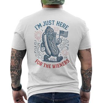 Vintage Hot Dog I'm Just Here For The Wieners 4Th Of July Men's T-shirt Back Print - Thegiftio UK