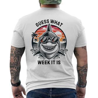 Vintage Shark 2025 Week Guess What Week It Is Shark Lover Men's T-shirt Back Print - Thegiftio UK