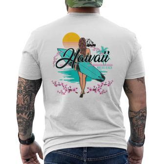 Waiehu Beach Hawaii、サーフィンサーフボードレトロ メンズTシャツ バックプリント - Kawaiitshirt