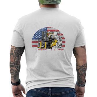 Warehouse アメリカ国旗 フォークリフトオペレーターフォークリフト認定 メンズTシャツ バックプリント - Kawaiitshirt