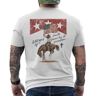 Western Rodeo 250 Years Faith Family Freedom Cowboy 4Th July Men's T-shirt Back Print - Thegiftio UK
