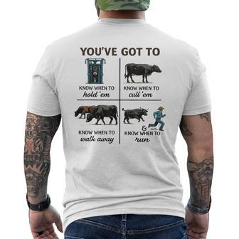 You've Got To Know When To Hold 'Em Cow Ranch Humor Men's T-shirt Back Print - Monsterry