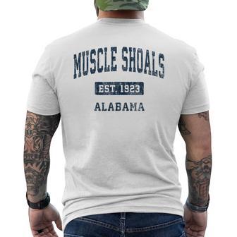 アラバマ州マッスルショールズアラバマ州ヴィンテージスポーツエスタブリッシュドネイビーデス メンズTシャツ バックプリント - Kawaiitshirt