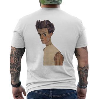 エゴン・シーレ作1910ストライプシャツの自画像 メンズTシャツ バックプリント - Kawaiitshirt