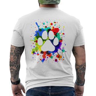 カラフルペイント スプラッター 肉球プリント 猫 犬 メンズTシャツ バックプリント - Kawaiitshirt