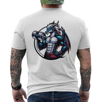 キュートでかわいいグラフィックのドラゴンが筋肉質のシックスパックを表示 長袖tシャツ メンズTシャツ バックプリント - Kawaiitshirt