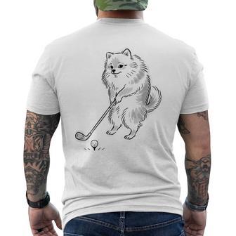 ゴルフ ポメラニアン グッズ おもしろ 犬 面白い 笑える 和風 メンズTシャツ バックプリント - Kawaiitshirt