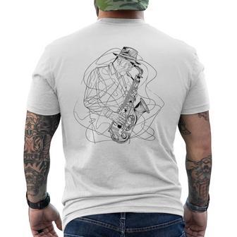 サックス・ガイ・スケッチ・ジャズ・ミュージック メンズTシャツ バックプリント - Kawaiitshirt