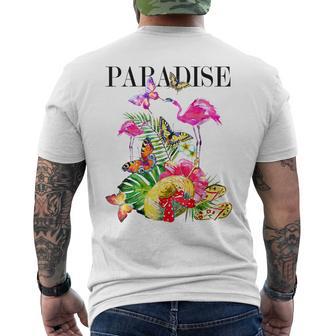 ハワイアンフラワー パラダイス 蝶 ハワイ プリント メンズTシャツ バックプリント - Kawaiitshirt