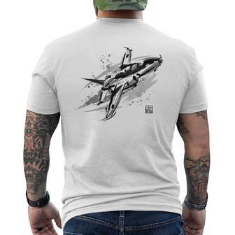 ブルーインパルス 墨絵 ホワイト メンズTシャツ バックプリント - Kawaiitshirt