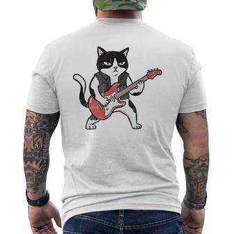 ベースギターを弾く 面白い ロック猫 バンド ミュージシャン ベーシスト 動物 メンズTシャツ バックプリント - Kawaiitshirt