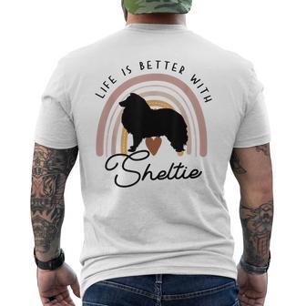 ライフ・イズ・ベターシェットランド・シープドッグ・シェルティ・レインボー・ドッグ・マム メンズTシャツ バックプリント - Kawaiitshirt