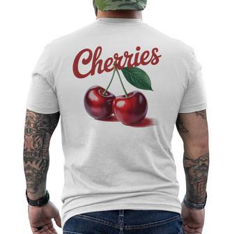 レトロなさくらんぼのイラスト 大胆な赤い果実 ヴィンテージ付き メンズTシャツ バックプリント - Kawaiitshirt