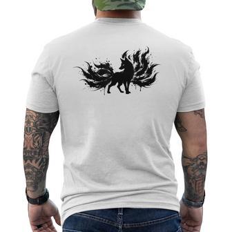 九尾の狐 キツネ 妖怪 和風 水墨画 シルエット メンズTシャツ バックプリント - Kawaiitshirt