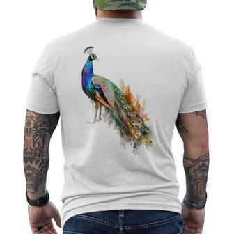 孔雀 動物 カラフル モチーフ 抽象画 孔雀 メンズTシャツ バックプリント - Kawaiitshirt