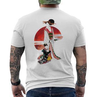 日本の伝統美術、華麗な芸者、浮世絵風 メンズTシャツ バックプリント - Kawaiitshirt