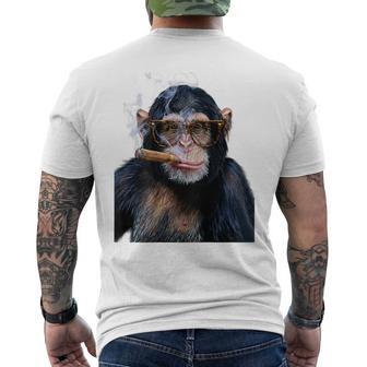煙草を吸うチンパンジー たばこ メンズTシャツ バックプリント - Kawaiitshirt