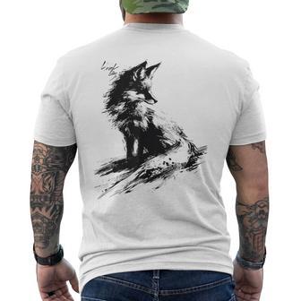 狐 アニマル柄 モチーフ 抽象 イラスト 絵画 狐 メンズTシャツ バックプリント - Kawaiitshirt