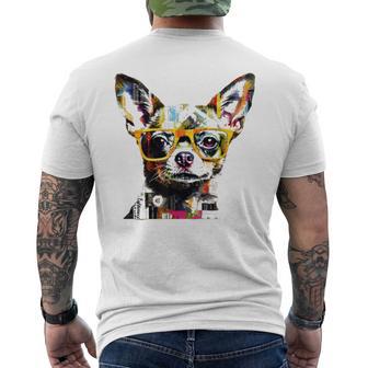 黄色のメガネを着たチワワ 明るい色 メンズTシャツ バックプリント - Kawaiitshirt
