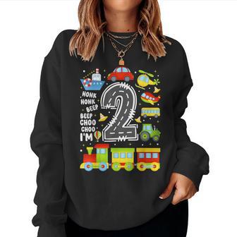 2 Years Old Boys Girls Kids 2Nd Birthday Transportation Women Sweatshirt - Thegiftio UK